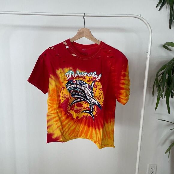 Bleach Givenchy Red Gold Tie Dye Shark Band Tee Tshirt - Picture 1 of 5